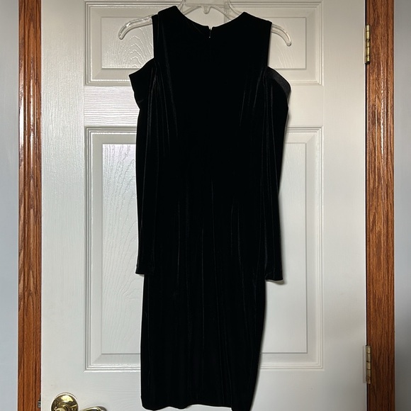 Calvin Klein Velvet Black Cold Shoulder Dress - Picture 3 of 7